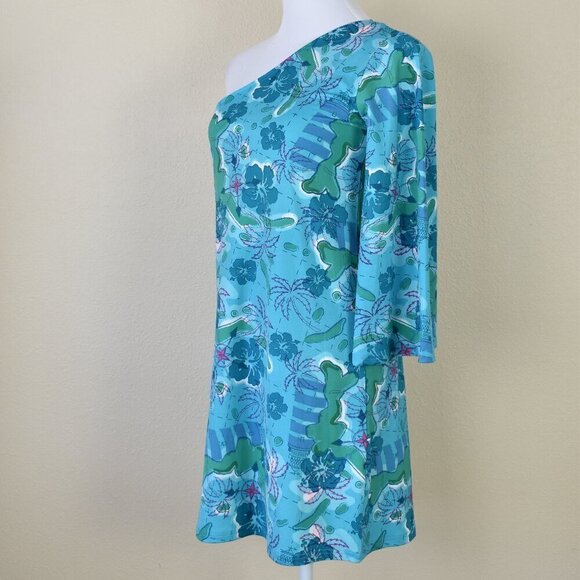 Tracy Negoshian One Sleeve Island Tropical Print Dress - S - Picture 3 of 8